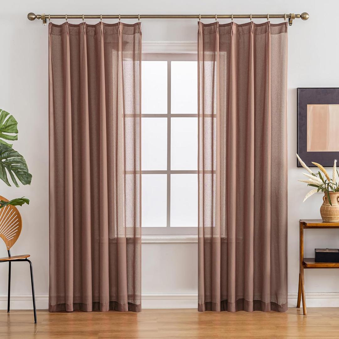 Pinch Pleated Sheer Curtains 80 Inches Long Light Filterring Sheer Semi Voile Drapes Pinch Pleated Curtains for Living Room Bedroom(Mocha Mousse, 42 W x 80 L, 2 Panels)