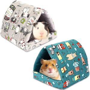 UPINS 2 Pack Guinea Pig Hideout,Guinea Pig Bed Washable Small Animal House Cage Accessories for Mouse Chinchillas Hamsters Hedgehogs Ferrets Bearded Dragons and Rats (6.8 x 7.4 inch, Blue Gray)