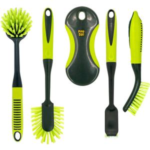 Pine-Sol Scrub Brush Set - Long Handle Cleaning Brushes with Heavy Duty Bristles and Comfort Grip - Scrubbers for Kitchen, Household, and Dishwashing, 5 Pieces