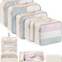 DIMJ Packing Cubes for Travel - 8 Pcs Lightweight Travel Cubes for Packing, Mesh Travel Packing Cubes Travel Packing Organizers with Large Toiletries Bag (Beige)