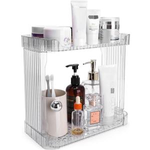 Ayswupt Acrylic 2 Tier Bathroom Counter Organizer,Makeup Organizer for Vanity,Clear Organizer Shelf for Kitchen Sink Countertop Storage,Perfume Tray for Dresser,Decor Tray for Skincare Cosmetics