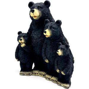 Black Bear Family Resin Statue Sculpture Figurine Decorative for Home, Office, Living Room, Desktop Display