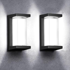 Juyace 18w Outdoor Porch Lights Exterior Lighting Fixtures Wall Mount Rectangular Modern Patio Sconces 1800Lm 6000k Aluminum Black IP65 for Garage House Front Door Entryway (2 Pack)