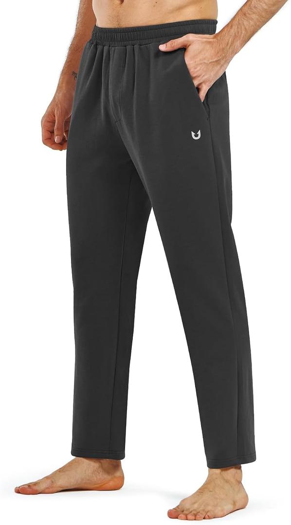 NORTHYARD Men's Yoga Casual Sweatpants Cotton Athletic Lounge Pants Open Bottom Loose Exercise Straight Leg Pant with Pockets (Black, XXL)
