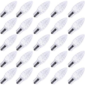 25 Pack C9 Led Replacement Christmas Light Bulb, C9 Shatterproof Led Bulb for Christmas String Light, E17 Intermediate Base, Commercial Grade Dimmable Bulbs, Cool White
