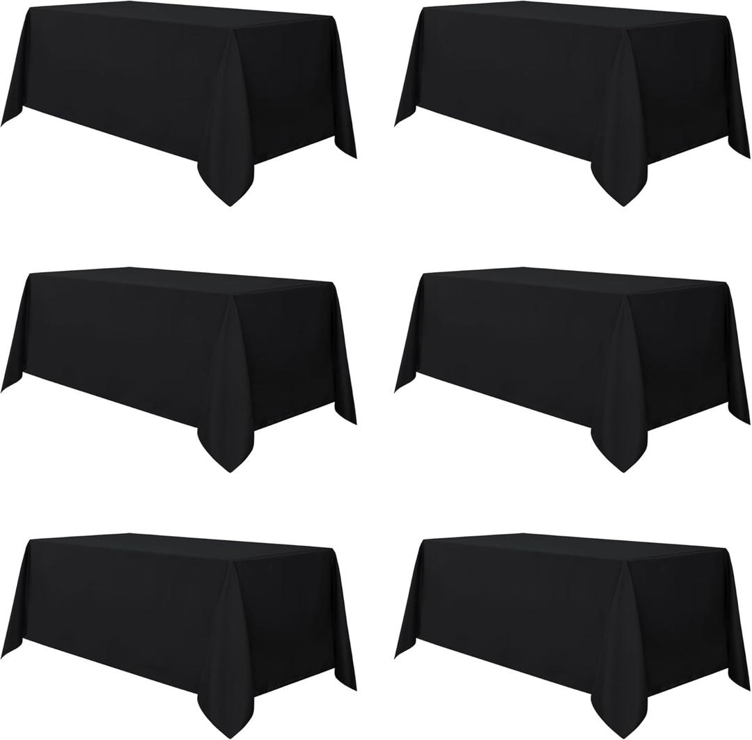Sancua 6 Pack Black Tablecloth 90 x 132 Inch Rectangle Table Cloth for 6 Feet Tables Stain and Wrinkle Resistant Washable Polyester Table Cover for Dining Wedding Banquet Party Buffet Restaurant