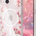 MagSafe Compatible Floral Case for iPhone 13/14, Clear Cute Girly Slim Transparent Phone Case with Magnolia Flowers for Women Girls Ladies (iPh 13/14-Magnolia/Clear)