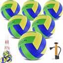 6 Pack Volleyballs Official Size 5, Soft Bulk Recreational Volley Balls with Pump and Net Bag for Indoor Outdoor Beach Pool Water Sand Game Training Match for Beginner (Green)