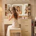 COMHOMA Vanity Desk with 3-Way Mirror and Lights, Makeup Vanity with 360° View Mirror, 3 Lighting Modes, 6 Drawers,Storage Cabinet Fluted Wood Vanity Table with Jewelry Hook for Women Girls
