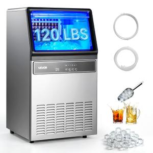 VEVOR Commercial Ice Maker Machine, 120 lbs/24H Ice Production, 33 lbs Storage Bin, 45 Cubes per Cycle, Stainless Steel Under Counter & Freestanding Ice Maker with LED Display, for Home Bar Restaurant