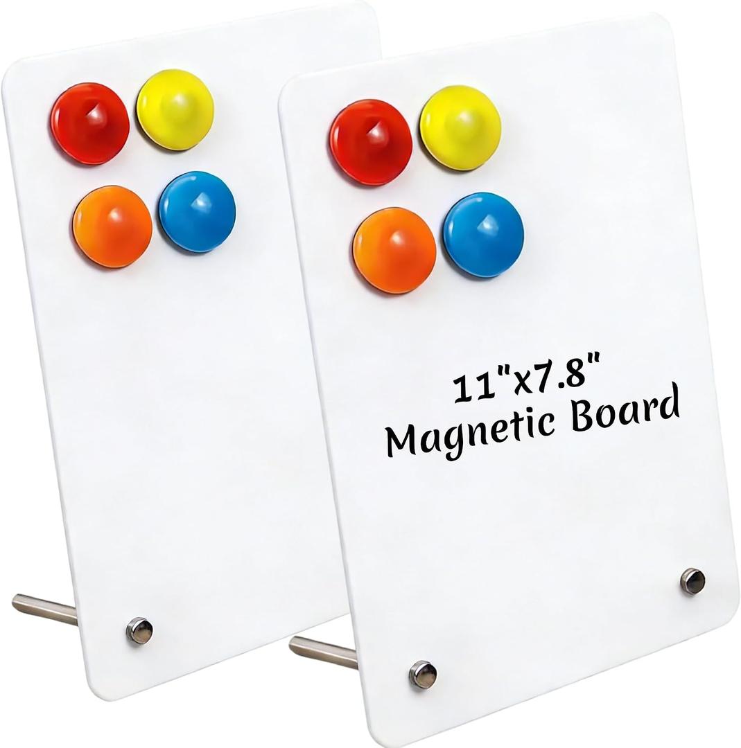 2 Pcs Magnet Board, Magnetic Board, 11"x7.8" Metal Magnetic Bulletin Board, Samll Magnet Display Board with Memo Sheets and Magnets for Home, School, Kitchen, Office(Square, White)
