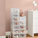 SONGMICS Shoe Boxes, Pack of 12 Shoe Storage Organizers, Stackable Clear Plastic Boxes for Closet, Sneakers, 13.1 x 9.1 x 5.6 Inches, Transparent and White ULSP12SWT