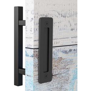 EaseLife 12" Sliding Barn Door Handles and Pulls,Double Sided Hardware Set,Heavy Duty,Square,Rustic,Matte Black Powder Coated Finish,Easy Install