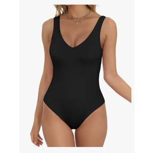 Women’s Sexy Deep V Neck Sleeveless Bodysuits Double Lined Backless Basic Tank Thong Body Suits for Going Out Size S