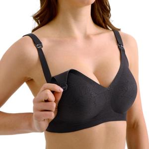 Double Couple Comfort Nursing Bras for Breastfeeding Sleeping Maternity Bra Seamless V Neck Wireless Bra with Extenders (Small, Black)