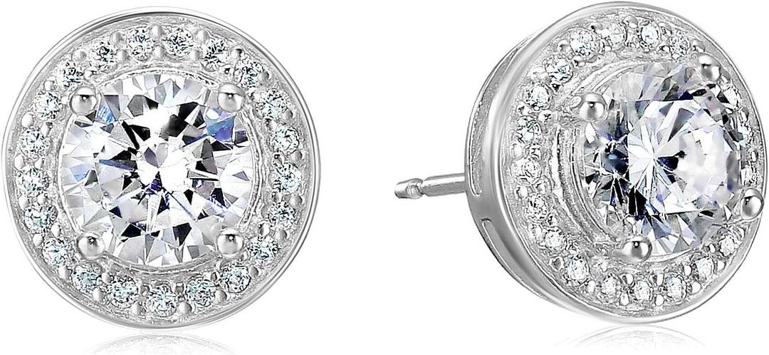 Amazon Essentials Cubic Zirconia Classic Halo Stud Earrings in Sterling Silver, (previously Amazon Collection)