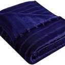FINENESS Couch Lightweight Warm Throw Blanket Navy Blue 50" x 60",Travel Blanket Cozy Plush Fuzzy Plaid Striped Blankets for Sofa