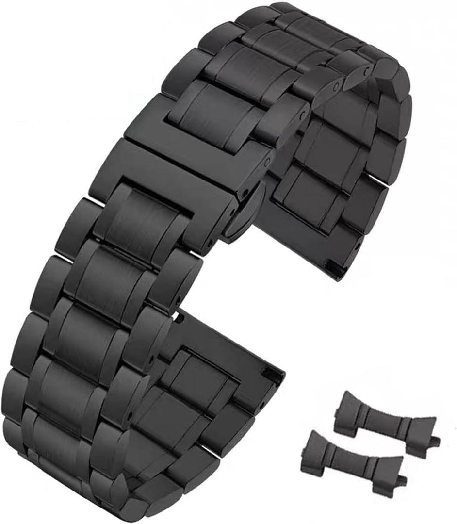 Quick Release Stainless Steel Watch Band Bracelet 12mm to 24mm Straight & Curved End Universal Stainless Steel Metal Watch Strap Smartwatch Replacement Band Men Women (15mm, Black)