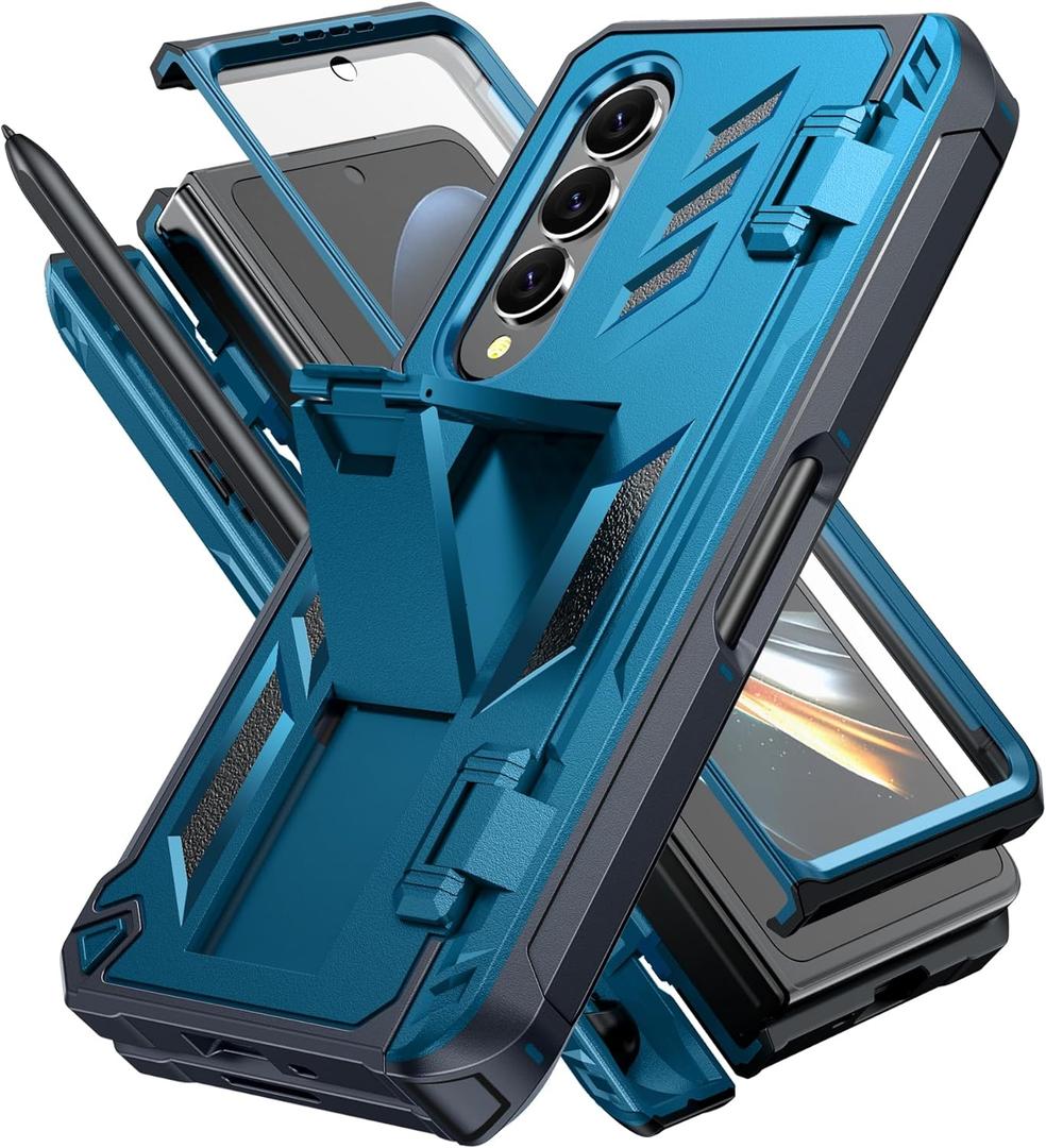 for Samsung Galaxy Z-Fold-4 Case: Military Grade Hinge Protection S-Pen Holder Heavy Duty Shockproof 360 Full-Body Protective Phone Cover with Kickstand for Galaxy ZFold 4 5G 2022 (Blue) (Blue)