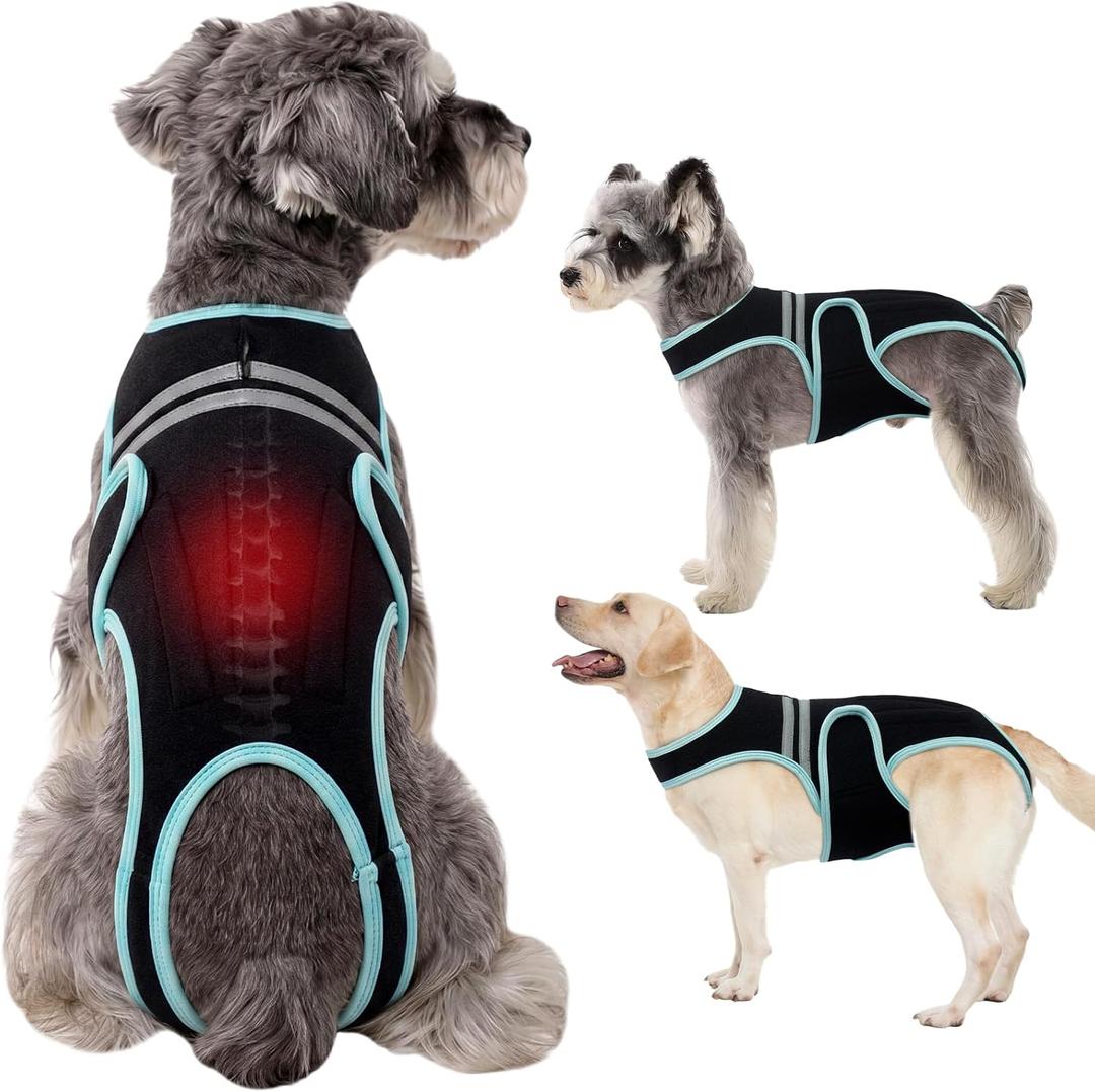 Dog Back Brace, Breathable Dog Post-Surgery Vest for IVDD, Arthritis & Spine Support, Adjustable Reflective Pet Back Bracer Pain-Relieving Harness, Black L