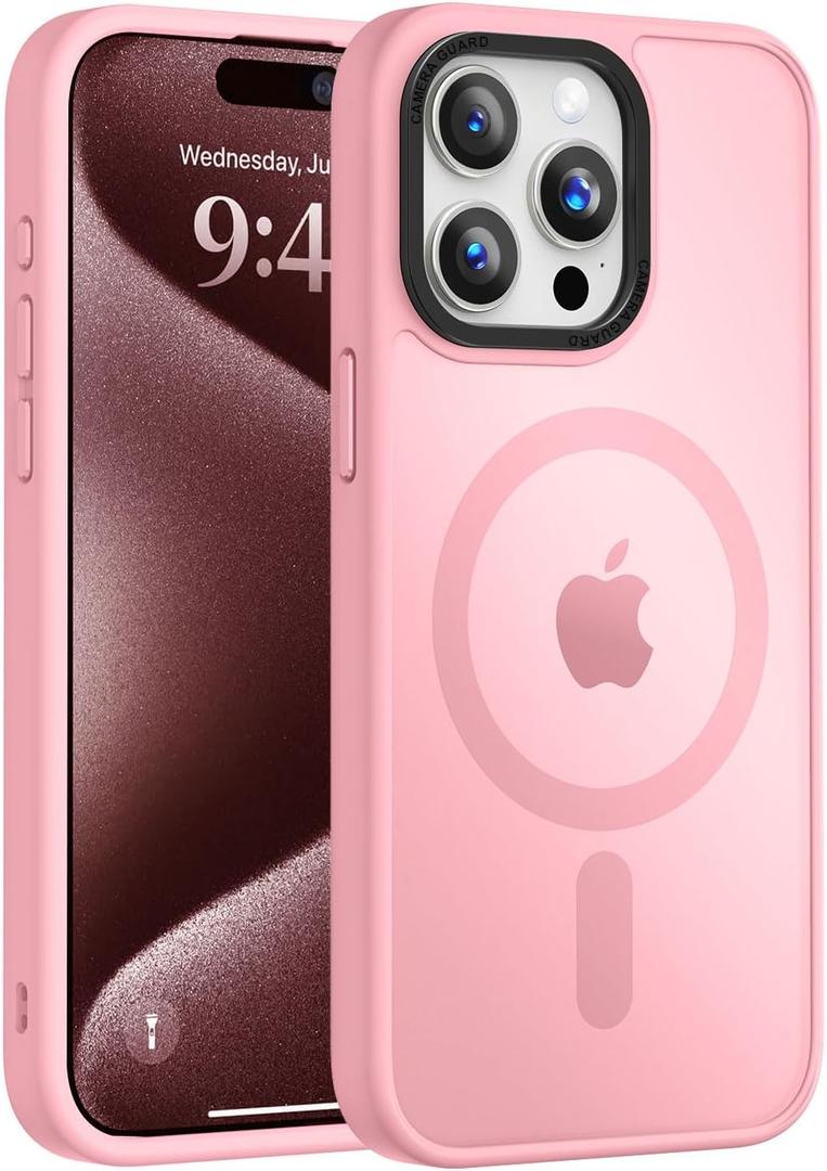 Vooii Strong Magnetic for iPhone 15 Pro Max Case, [Compatible with Magsafe] [13FT Military Grade Drop Protection] Slim Shockproof Translucent Matte Case for iPhone 15 Pro Max 6.7 inch - Pink