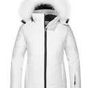 Skieer Women's Waterproof Ski Jacket Warm Snow Coat with Removable Hood (White,Small)
