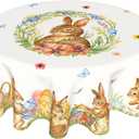 Kawani Easter Bunny Round Tablecloth 60 Inch Spring Summer Floral Butterfly Table Cloth Farmhouse Polyester Table Cover Decorative for Easter Holiday Indoor Outdoor Kitchen Dining Party