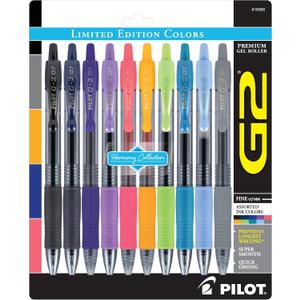 PILOT G2 Limited Edition Harmony Ink Collection Retractable Gel Pens, 0.7mm Fine Point, Assorted Ink, 10-Pack (10 Count (Pack of 1))