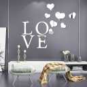 Love Sign Letters Mirror Wall Sticker, Self-Adhesive Love Heart Acrylic Mirror Wall Sticker Wall Art Decor DIY Home Decoration Heart Mirror Wall Decal Art Mural for Living Room Bedroom Office (Silver)