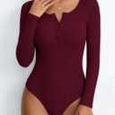 PRETTYGARDEN Long Sleeve Bodysuits for Women 2026 Ribbed Knit Henley Button Up Slim Fitted Basic Tops Spring Fashion Clothing, M