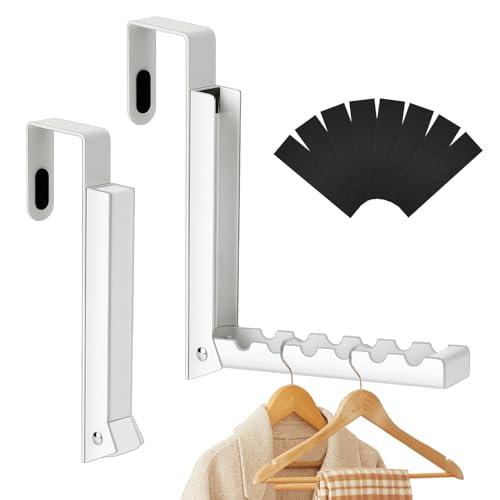 2-Packs Over the Door Hanger Hooks with Extra Anti-slip Pads, Metal Folding Clothes Drying Racks for Laundry, Dorm, Portable Space Saving Coat Towels Organizer Rack for Travel, Hanging Storage