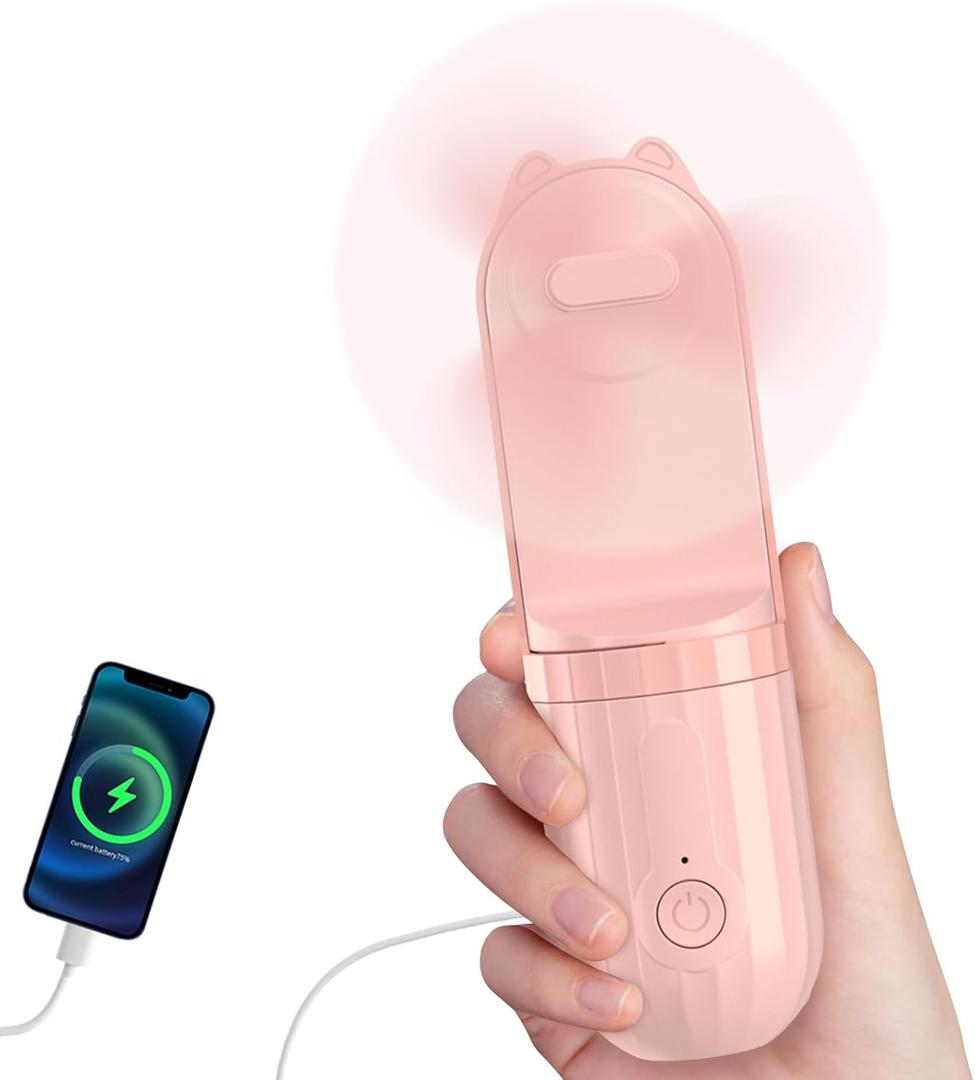 3-in-1 Portable Mini Fan, Power Bank & Flashlight, Ultra Lightweight Pocket Fan with 3 Speeds, 2000mAh USB Rechargeable for Travel/Camping/Outdoor, Gifts for Women & Kids (Pink)