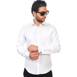 AZAR MAN Slim fit Solid White French Cuff Dress Shirt, Size 4XL