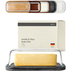 KIVY Butter Dish (Black Marble & Glass) - For countertop and refrigerator door shelf - Marble butter keeper - Stone butter dish - Glass butter dish with lid - Dishwasher Safe KIVY Butter Dish (Black Marble & Glass) - For countertop and refrigerator door shelf - Marble butter keeper - Stone butter dish - Glass butter dish with lid - Dishwasher Safe
