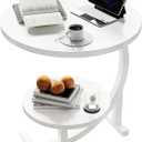 C-Shaped End Table,2 Tiers Round Side Table,Sofa Small Side Table for Living Room, Bedroom,Bedside Small Space,White