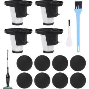 4Set Replacement Filter Cartridge Compatible with IonVac ZipVac 8842 8200 Handheld Vacuum Cleaner with 8 Black Filters, 1 Blue Brush, 1 White Brush