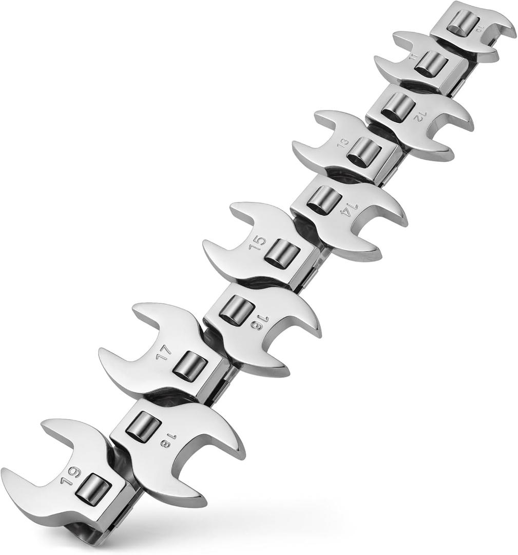 Crowfoot Wrench Set, Crows Foot Wrench Set 3/8 Drive with 10 Pieces Metric Crowfoot for Automotive Repair (Metric)