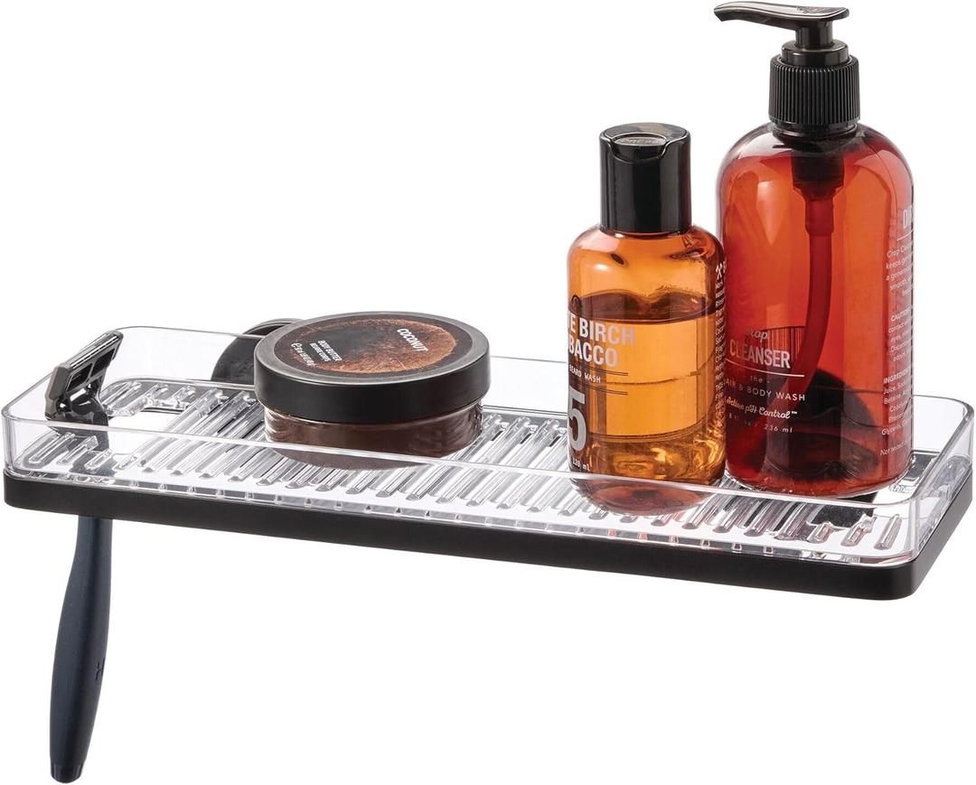 iDesign Self-Adhesive Shower Shelf with Razor Holder - Matte Black