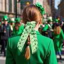 St. Patrick's Day Bow Hair Scrunchies,Green Shamrock Ribbon Silky Satin Scrunchies for Women,Cute Clover Bow Hair Ties,Ponytail Holder for St. Patrick's Day,Parade Party Hair Accessories