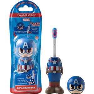 Brush Buddies Marvel Captain America Kids Toothbrush Soft Rounded Bristles Poppin' Fun Superhero Toothbrush Cover Easy Grip Handle Gentle Cleaning for Toddlers & Kids Ages 2+ Travel Friendly Oral Care