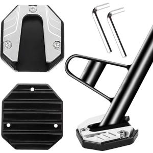 2-Pack Motorcycle Kickstand Pad - Heavy Duty Anti-Skid Enlarged Foot Base Extender Plate Motorcycle Accessory, Coaster Plate Support for Harley Davidson, Touring & Sport Bikes - Sliver (Silver)