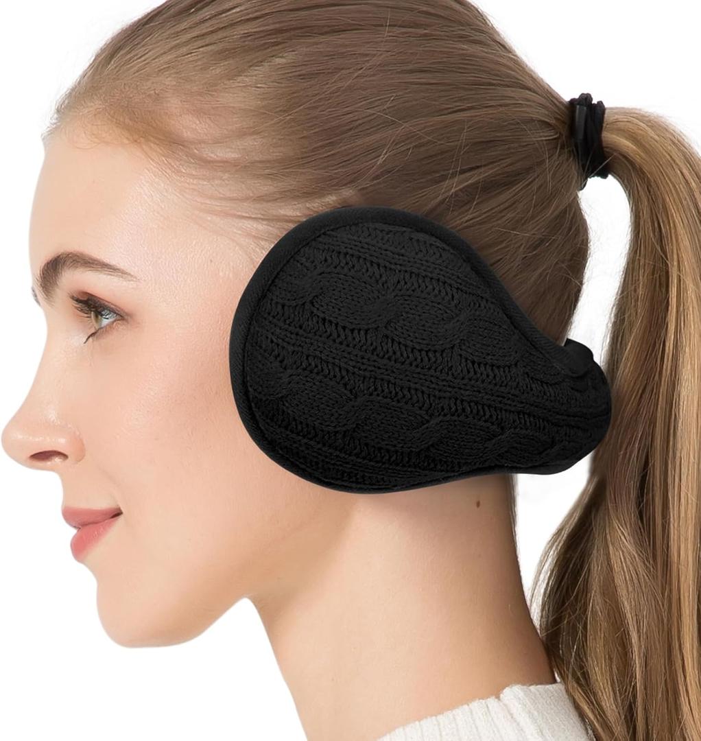 2Pack Venswell Knit Ear Muffs for Winter Women Men Soft Earmuffs Cold Weather Fleece Ear Warmers Cover Foldable & Adjustable