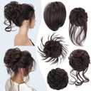 HMD 5 Pieces Messy Hair Bun Hairpiece Tousled Updo for Women Hair Extension Ponytail Scrunchies with Elastic Rubber Band Long Updo Messy Hairpiece Hair Accessories Set for Women (Dark Brown)