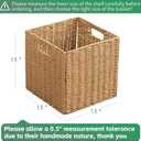 13x13x13 Storage Cube Bins Set of 4, Paper Rope Hand Woven Storage Basket with Handles, Collapsible Square Storage Cubes for Shelves, Wicker Shelf Baskets for Living Room Bedroom Organizing, Natural