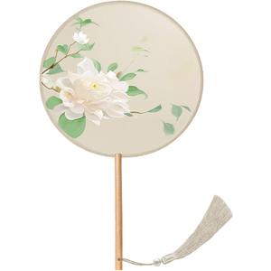 Handhelds Chinese Fan Classical Tassels Chinese Inks Painting Fan Florals Pattern Round Silk Fan (Q)