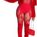 Women's Sexy Fishnet Seamless 2 Piece Outfits Mock Neck Long Sleeve Crop Top Legging Set Club Lingerie Sets (Red), One Size 2-14