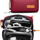 Tech Bag Organizer - Small Electronics Organizer Pouch for Travel - Premium Travel Case with Leather Accents - Mesh Pocket for Cables, Cords and Chargers (Red)