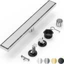 Linear Shower Drain - 24 Inch Brushed Nickel, with Tile Insert Panel | AISI 304 Stainless Steel Linear Drain, Rectangle Shower Floor Drain, with Adjustable Feet, Fits Bathroom & Balcony etc