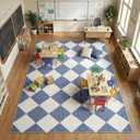 GarveeHome Navy Blue Area Rugs 8x10 for Living Room, Checkered Large Washable Rug Soft Non Slip Backing Floor Mat Carpet Indoor Thin Rug for Bedroom Dining Room Playroom Nursery Home Decor