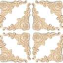 20 Pcs Decorative Wood Flower Carved Appliques Corner Onlay DIY Unpainted Solid Wooden Carved Corner Decal for Furniture Wardrobe Mirror Photo Frame Closet Decoration (3.1inch - Rose)